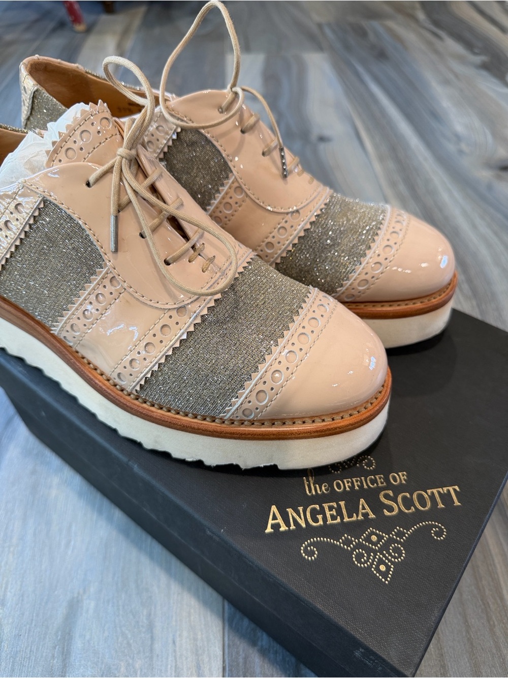 The office of Angela Scott Mr cookie Patent Leather & Sparkle Wingtip Oxford